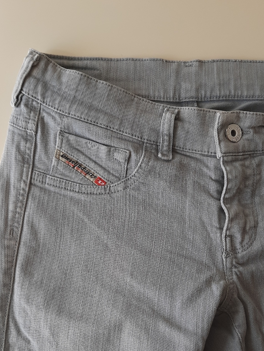 Diesel Livier Light Gray Jeans with Red Logo Accent, 27